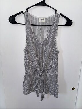 Everly Black and White Striped Tie-Front Tank Top